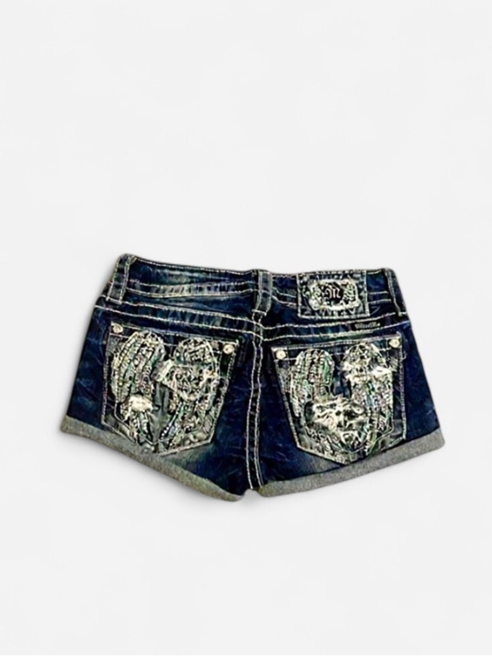 Miss Me Dark Blue Embellished Mini Denim Shorts